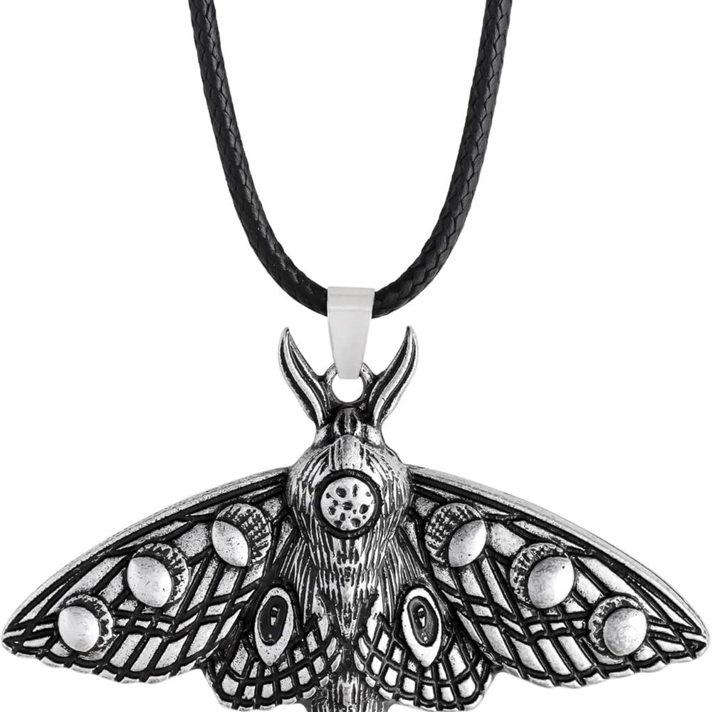 Moth Necklace, Moon Phase Moth Pendant, Wiccan Jewelry Gift For Women